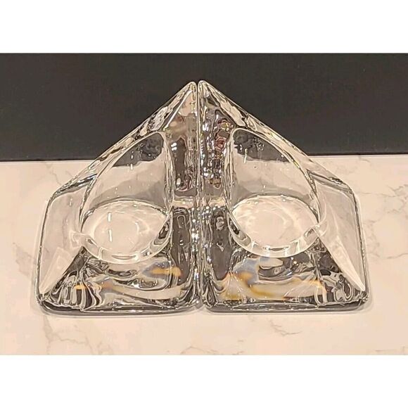 Nybro Crystal Pyramid Candle Holders by Tord Kjellstrom Sweden MCM Set of 2 - Picture 3 of 11